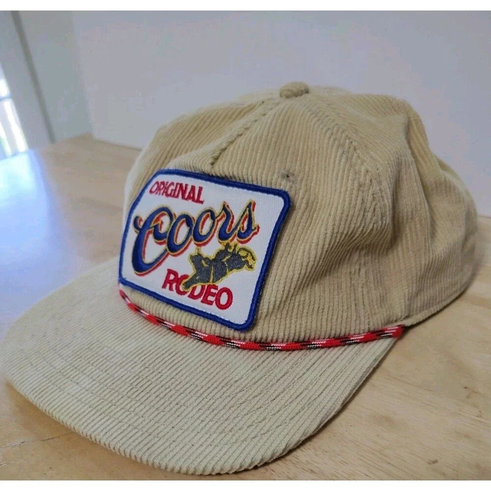 Original Coors Rodeo Banquet Hat Corduroy Snapback Tan Red Rope Cap Mad Engine
